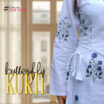 TaRa Women's Premium Cotton Hand Block Printed Butterfly Kurti - White - Image 3