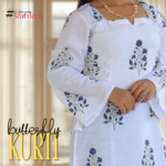 TaRa Women's Premium Cotton Hand Block Printed Butterfly Kurti - White - Image 2