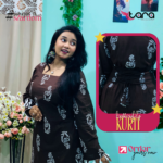 TaRa Women's Premium Cotton Hand Block Printed Butterfly Kurti - Coffee - Image 2