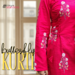 TaRa Women's Premium Cotton Hand Block Printed Butterfly Kurti - Maroon - Image 2