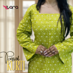 TaRa Women's Premium Cotton Hand Block Printed Butterfly Kurti - Parrot - Image 3