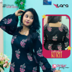 TaRa Women's Premium Cotton Hand Block Printed Butterfly Kurti - Black - Image 2