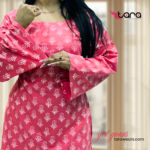 TaRa Women's Premium Cotton Hand Block Printed Butterfly Kurti - Pink - Image 2