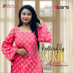 TaRa Women's Premium Cotton Hand Block Printed Butterfly Kurti - Pink - Image 3
